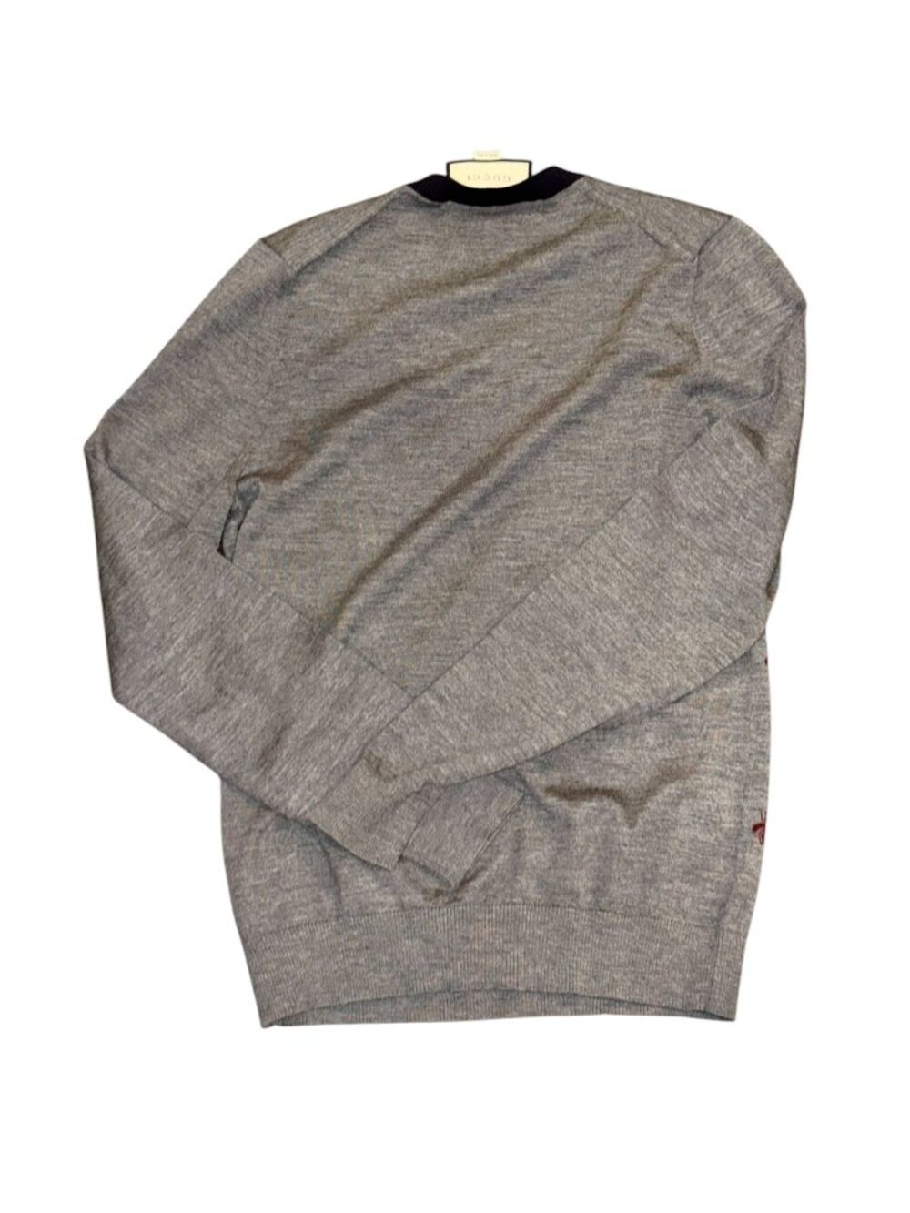 Gucci Gray Bee Embroidered V-Neck Wool Sweater, Small - Picture 2 of 5